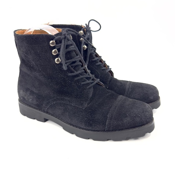 Vintage Ralph Lauren Lace Up Suede Ankle Boots Womens Size 6.5 Black Combat Goth - Picture 1 of 11